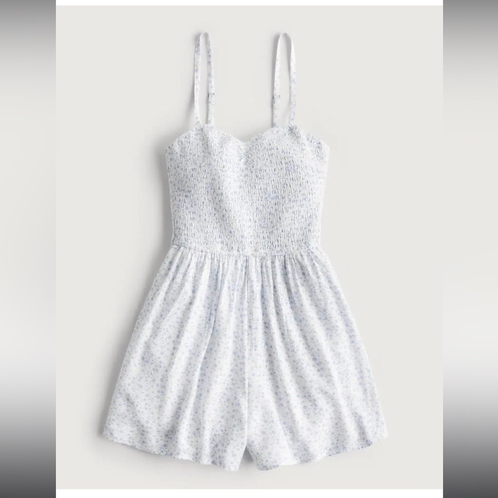 White mini romper with blue flowers